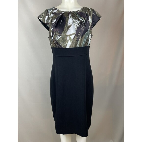 Ann Taylor Sheath Dress Size 8 Empire Waistline Camouflage Pleated Dark Academia - Picture 15 of 16